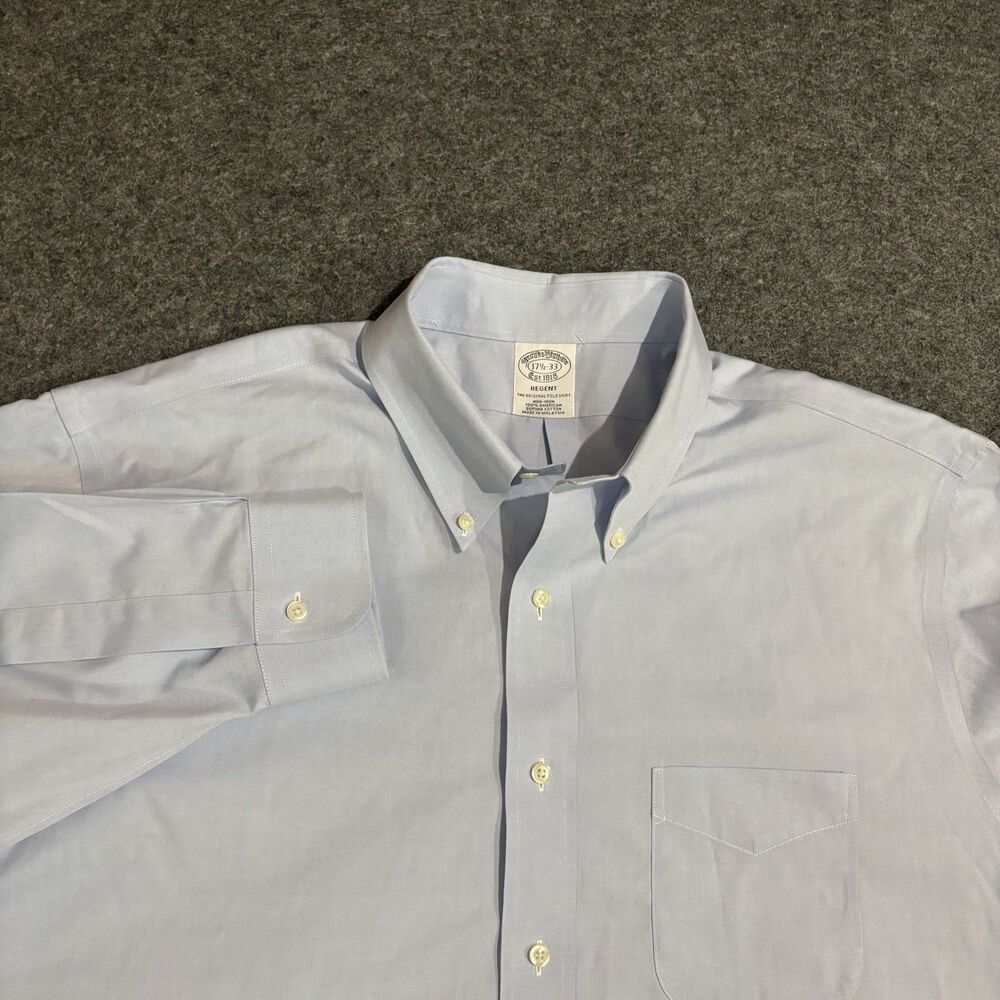 Brooks Brothers Regent Shirt Mens Size 17.5 33 Long Sleeve Light Blue Non Iron